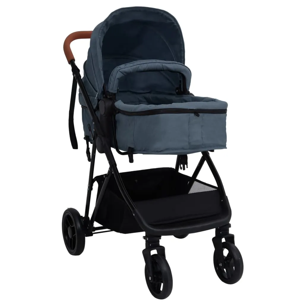 VidaXL 2-in-1 Kinderwagen Marineblau Und Schwarz Stahl 3 VidaXL 2-in-1 Kinderwagen Marineblau Und Schwarz Stahl – Bild 3