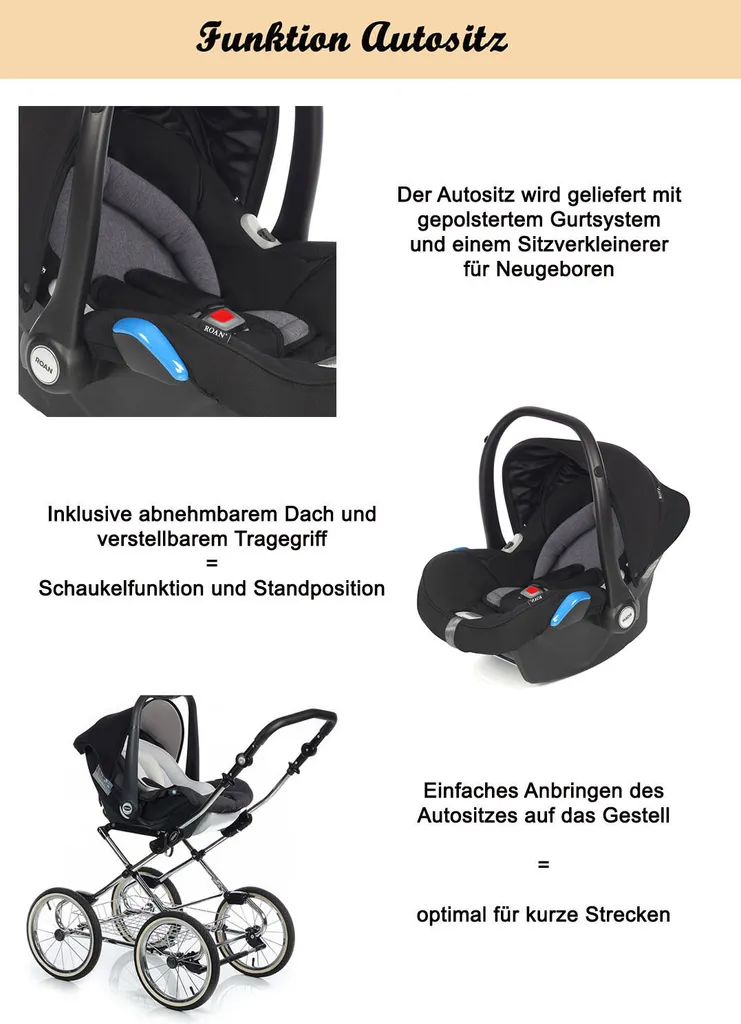 Kinderwagen Retro 3 In 1 „Roan Emma“ (E-73) – Sportsitz, Autositz Und Mega Zubehör 6 Kinderwagen Retro 3 In 1 „Roan Emma“ (E-73) – Sportsitz, Autositz Und Mega Zubehör – Bild 6