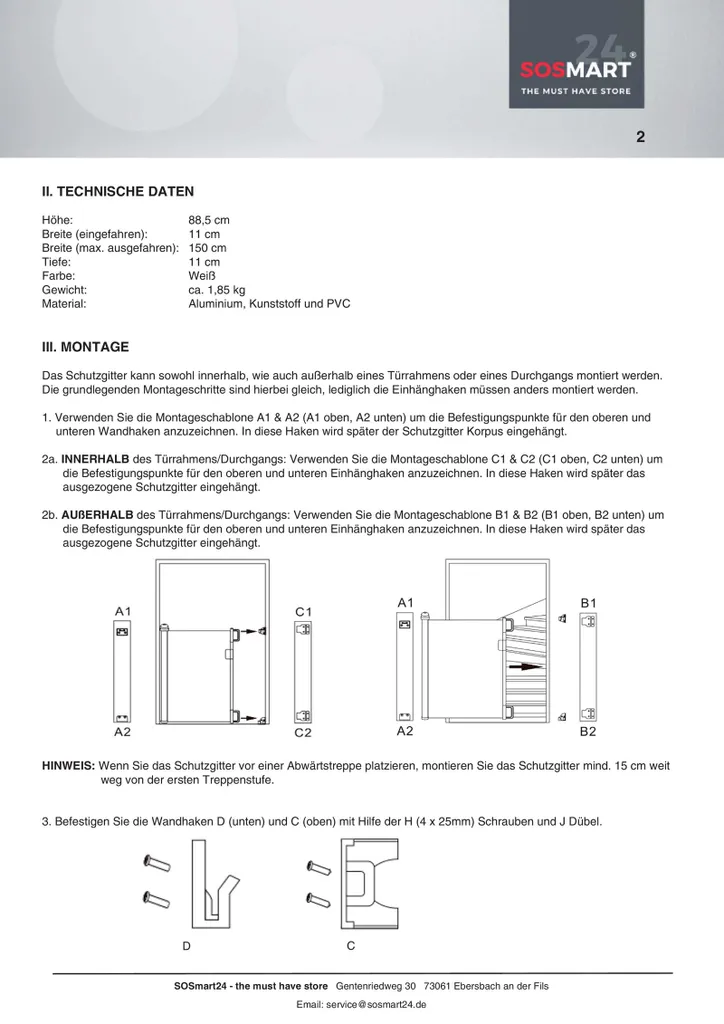 SOSmart SO SMART Treppenschutzgitter Rollo Ausziehbar Weiß - 0-150 Cm - Türschutzgitter Absperrgitter Für Hund Und Katze - Hundegitter Katzengitter Schutzgitter Treppe Für Wohnung Und Outdoor 5 SOSmart SO SMART Treppenschutzgitter Rollo Ausziehbar Weiß - 0-150 Cm - Türschutzgitter Absperrgitter Für Hund Und Katze - Hundegitter Katzengitter Schutzgitter Treppe Für Wohnung Und Outdoor – Bild 5