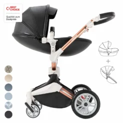Daliya® TURNIYO 360° Premium 2in1 Kinderwagen Mit Sportsitz & Babywanne Buggy Kombikinderwagen (Schwarz)
