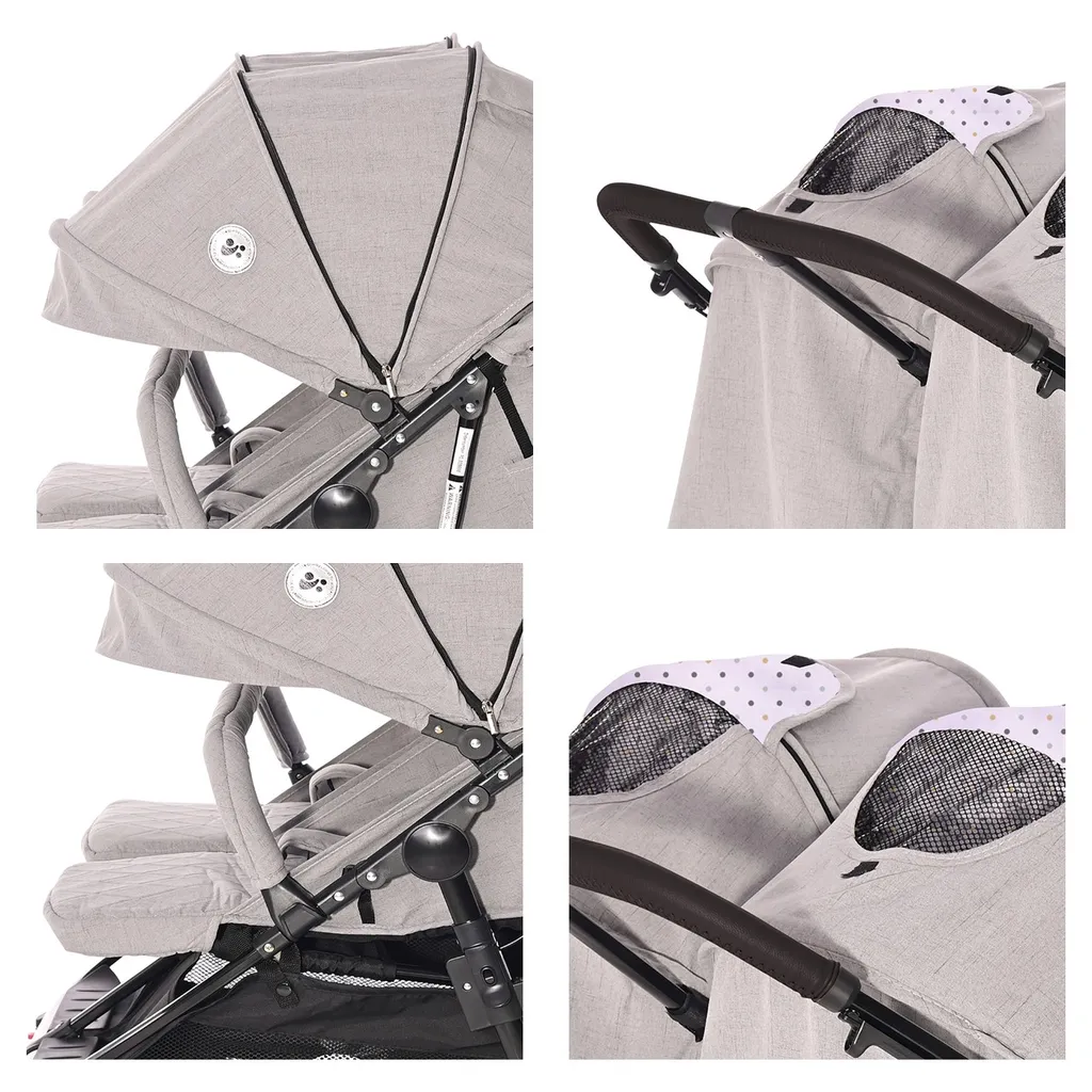 Lorelli Zwillingskinderwagen Duo Klappbar Verstellbar Fußabdeckung Wickeltasche Grau Weiss 5 Lorelli Zwillingskinderwagen Duo Klappbar Verstellbar Fußabdeckung Wickeltasche Grau Weiss - Image 5