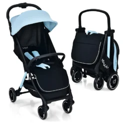 COSTWAY Buggy Zusammenklappbar Mit 5-Punkt-Gurt Verstellbare Rückenlehne & Sonnenverdeck Kinderwagen (Blau)