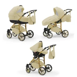 GroßhandelPL Kinderwagen Orion Gold 3in1 Set Wanne Buggy Babyschale Autositz Mit Zubehör-14 Beige