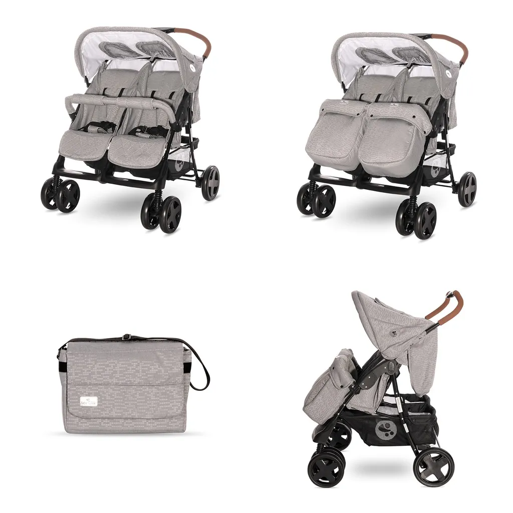 Lorelli Zwillingskinderwagen TWIN Wickeltasche Einhand-Klappsystem Fußabdeckung Grau Weiss 3 Lorelli Zwillingskinderwagen TWIN Wickeltasche Einhand-Klappsystem Fußabdeckung Grau Weiss - Image 3