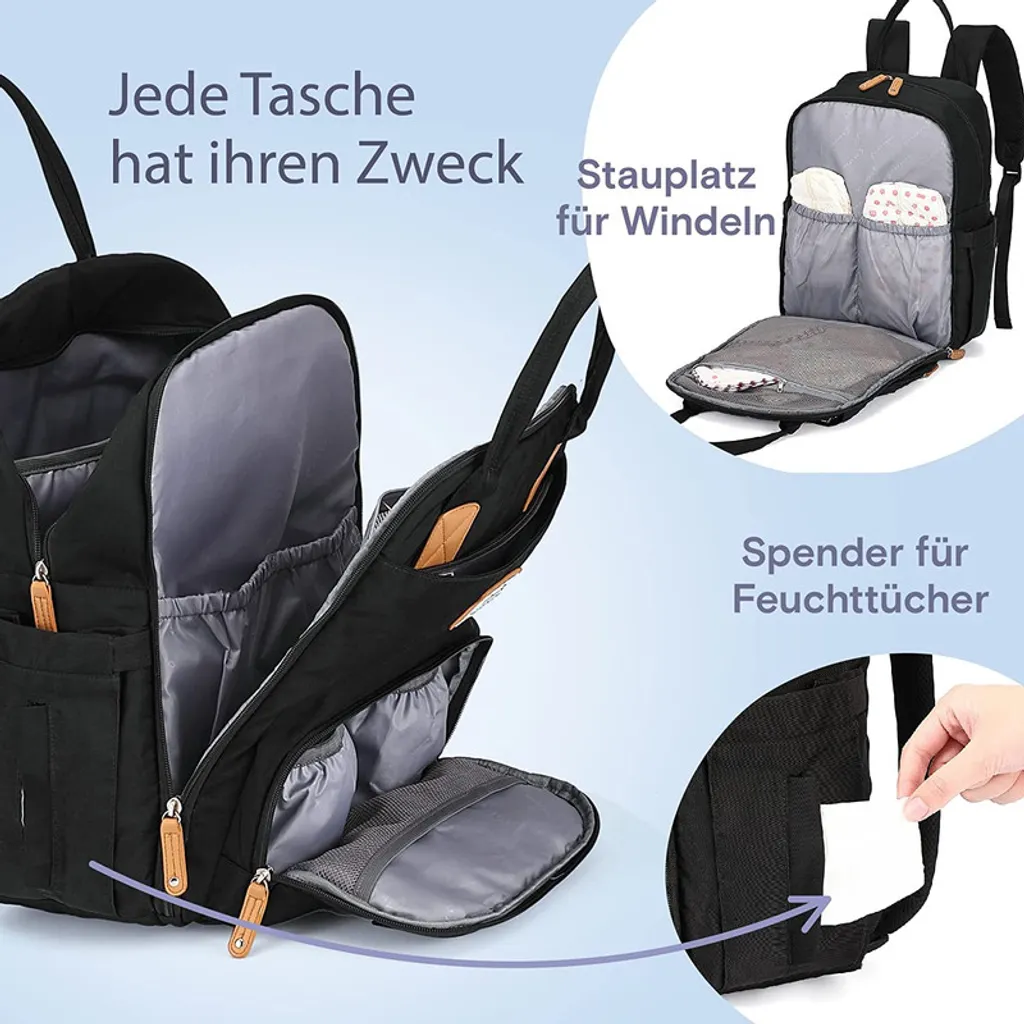 RUVALINO Wickeltasche Rucksack Großer Wickelrucksack Mit Multifunktionalen Babytaschen Und Mobiler Wickelauflage - Schnullerhalter - Für Mama Und Papa (Schwarz), Einheitsgröße 2 RUVALINO Wickeltasche Rucksack Großer Wickelrucksack Mit Multifunktionalen Babytaschen Und Mobiler Wickelauflage - Schnullerhalter - Für Mama Und Papa (Schwarz), Einheitsgröße - Image 2