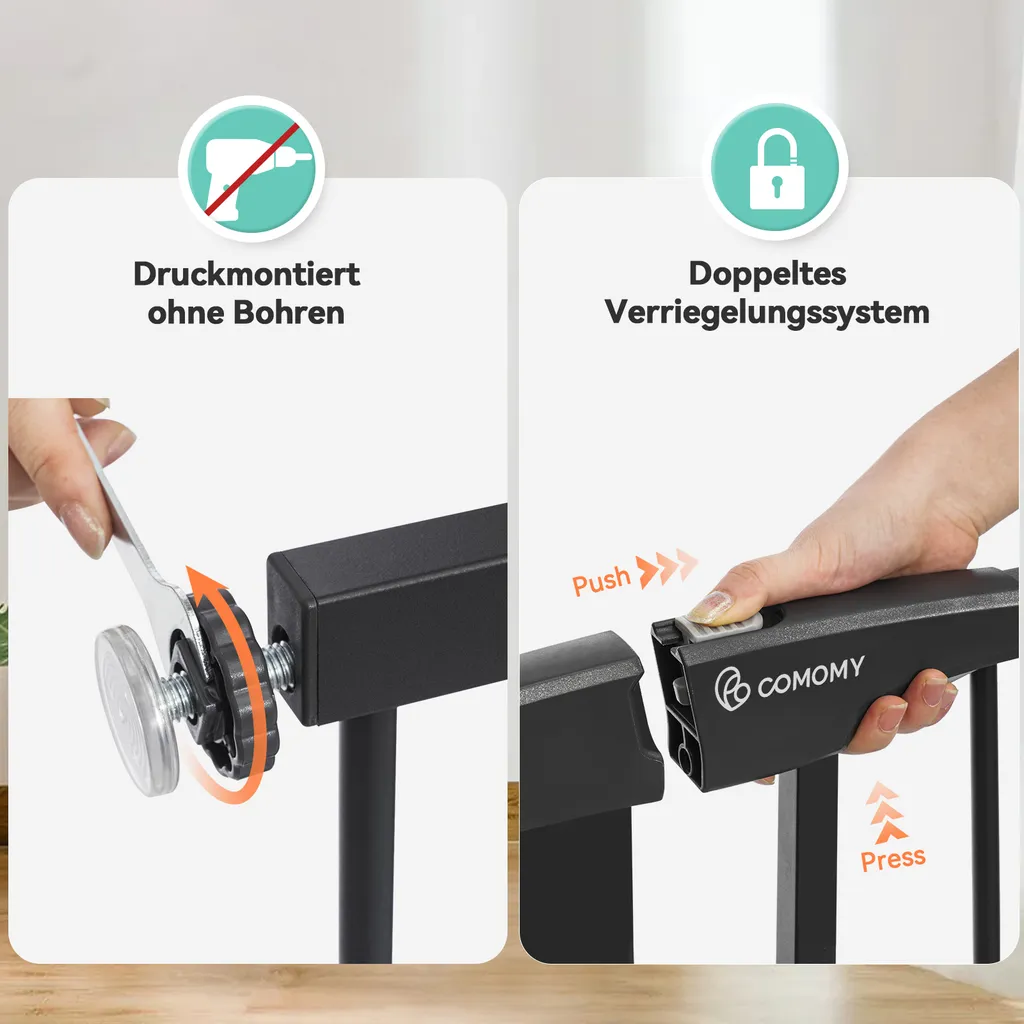 91cm Extra Türschutzgitter Für Kinderschutzgitter, Stop N 75 Bis 124cm Breit, Auto Close Extra Breites Hundetor Für Haus, Druck Montiert Einfacher Durchgang Haustiertor, Schwarz 4 91cm Extra Türschutzgitter Für Kinderschutzgitter, Stop N 75 Bis 124cm Breit, Auto Close Extra Breites Hundetor Für Haus, Druck Montiert Einfacher Durchgang Haustiertor, Schwarz - Image 4