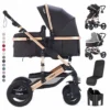 Daliya® Bambimo 2in1 Kinderwagen - Kombikinderwagen 9-Teiliges Set Incl. Babywanne & Sportsitz - Buggy - 1 Klick System - Aluminium Rahmen - Vollgummi Räder - Sonnenschutz - Getränkehalter - Farbe Schwarz