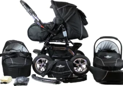 Bergsteiger Milano Kinderwagen, 3-in-1 Kombikinderwagen, Megaset 10-teilig Inkl. Babyschale, Sportwagen Und Zubehör