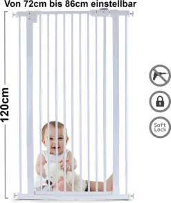 Absperrgitter Treppenschutzgitter Metall Weiß Verstellbar 72 -86cm 120cm Hoch