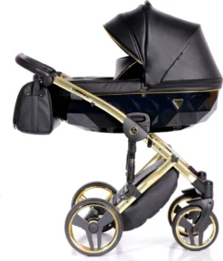 JUNAMA FLUO LINE Kombi Kinderwagen 4 In 1 (+ Isofix-Basis) - Komplettset - "BLACK"