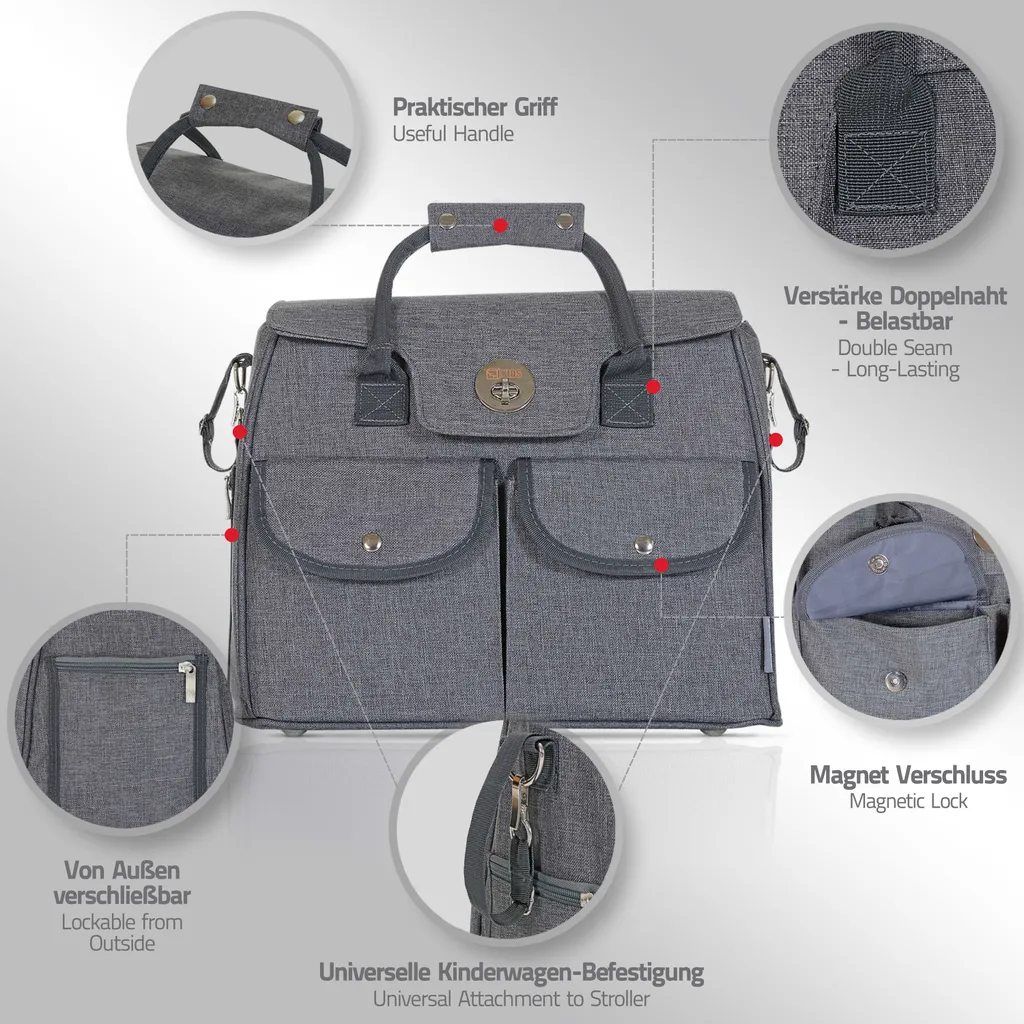 LCP Kids RIO Wickeltasche 5 Teilig Grau 3 LCP Kids RIO Wickeltasche 5 Teilig Grau - Image 3