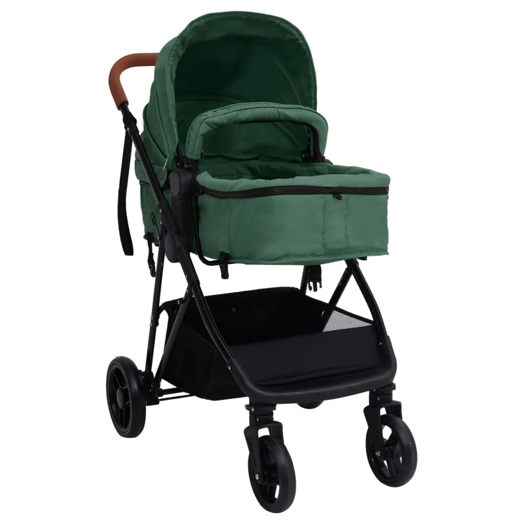VidaXL 2-in-1 Kinderwagen Grün Und Schwarz Stahl 3 VidaXL 2-in-1 Kinderwagen Grün Und Schwarz Stahl – Bild 3