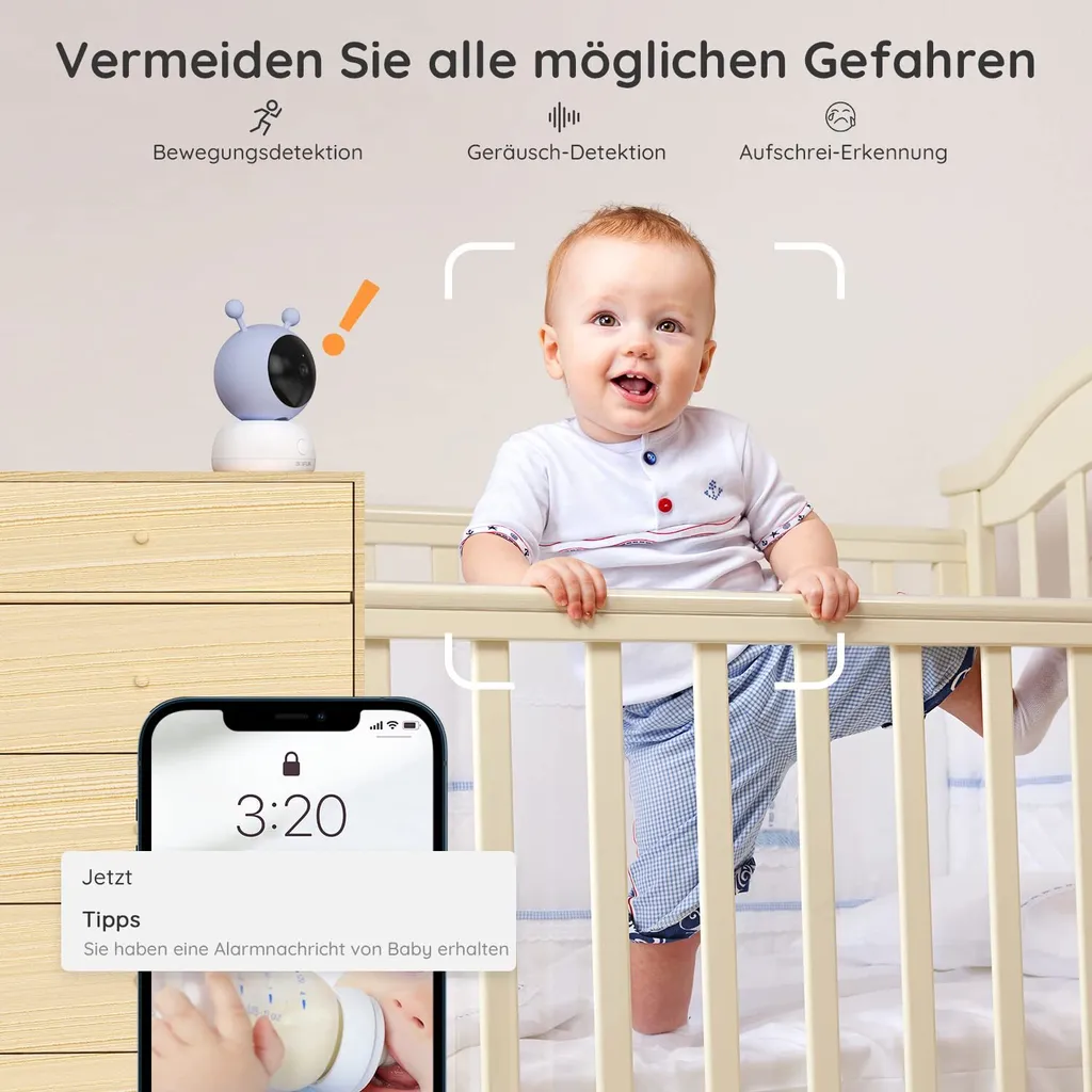 BOIFUN Babyphone Mit Kamera 1080P, 5" Babyfon Video, PTZ 355°, Bewegungs Und Geräuscherkennung, Temperatur Und Luftfeuchtigkeitsüberwachung 3 BOIFUN Babyphone Mit Kamera 1080P, 5" Babyfon Video, PTZ 355°, Bewegungs Und Geräuscherkennung, Temperatur Und Luftfeuchtigkeitsüberwachung - Image 3