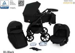 GaGaDumi Boston 3 In 1 Kombikinderwagen Kinderwagen Babyschale Buggy Autositz Carlo Komplettset, Hergestellt In Der EU (B5-Schwarz)