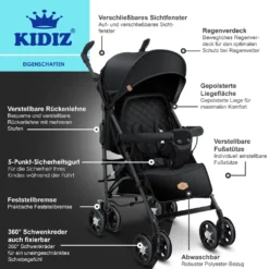 KIDIZ® Kinderwagen City-Pro Buggy Kinderbuggy Klappbar Liegebuggy Sportwagen Faltbar 360° 6-Zoll-Rädern Inkl. Moskitonetz , Fußsack Und Regenverdeck Zusammenklappbar Schlaffunktion, Farbe:Schwarz -lionelo || HAUCK || Kinderkraft Verkäufe 430ed5c24fb96531507c5e72aa8020b0