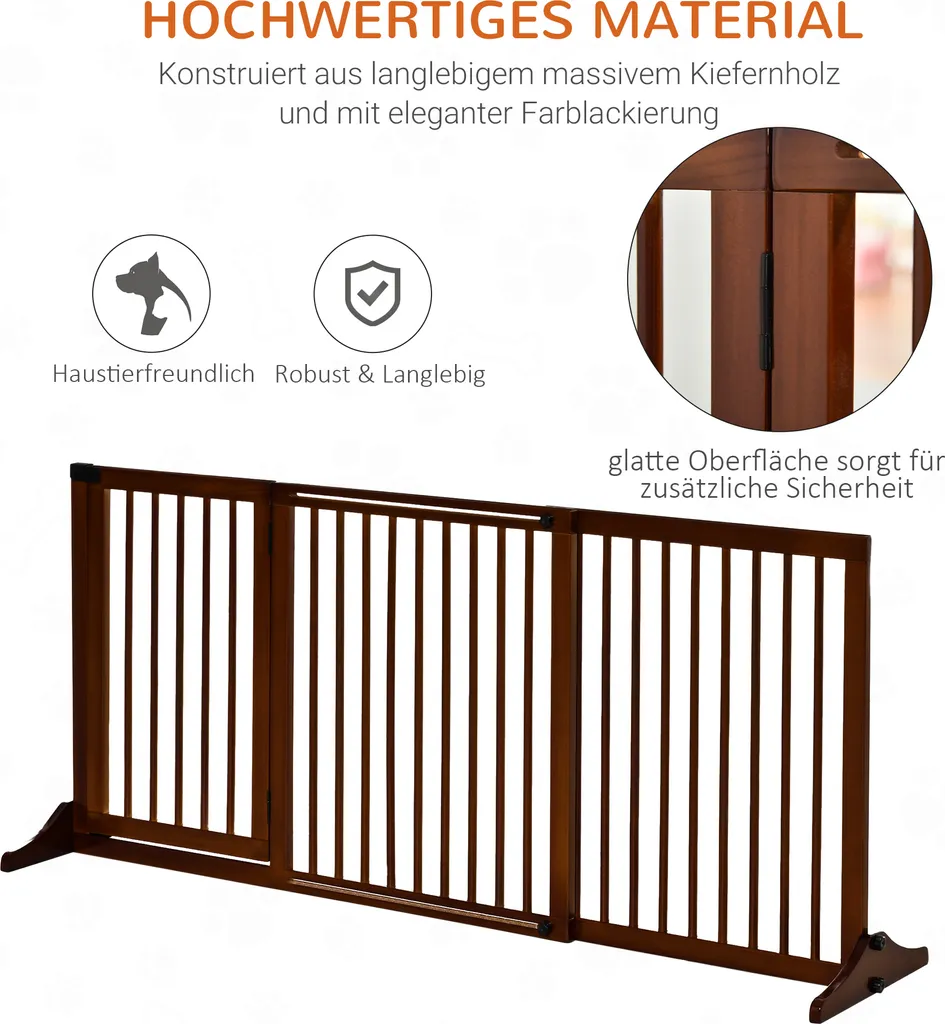 PawHut Absperrgitter Hunde Türschutzgitter Schutzgitter Aus Holz Freistehendes Hundegitter Mit Tür Hundeabsperrgitter Konfigurationsgitter Braun 113-166 X 36 X 71 Cm 7 PawHut Absperrgitter Hunde Türschutzgitter Schutzgitter Aus Holz Freistehendes Hundegitter Mit Tür Hundeabsperrgitter Konfigurationsgitter Braun 113-166 X 36 X 71 Cm - Image 7