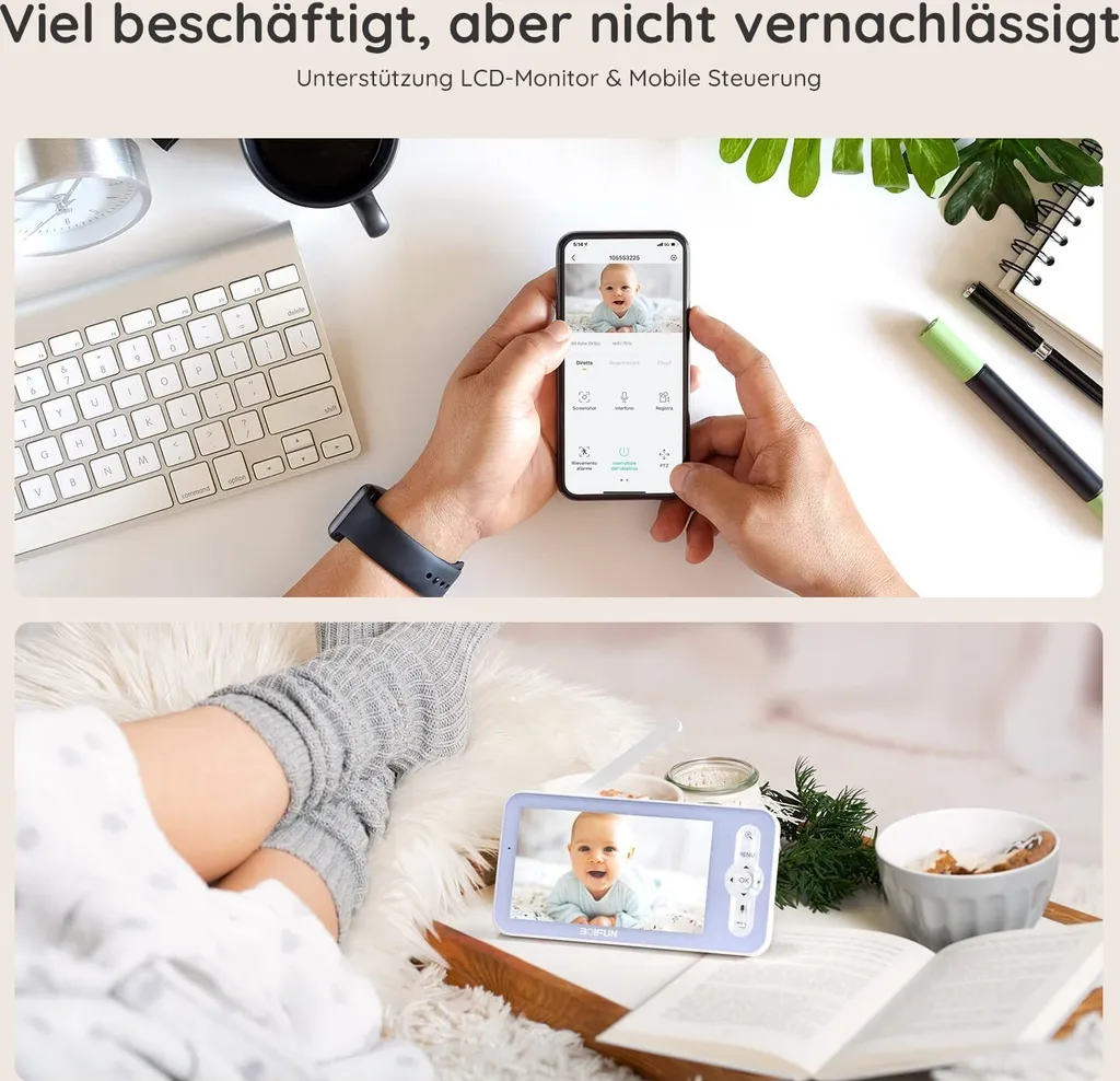 BOIFUN Babyphone Mit Kamera 1080P, 5" Babyfon Video, PTZ 355°, Bewegungs Und Geräuscherkennung, Temperatur Und Luftfeuchtigkeitsüberwachung 4 BOIFUN Babyphone Mit Kamera 1080P, 5" Babyfon Video, PTZ 355°, Bewegungs Und Geräuscherkennung, Temperatur Und Luftfeuchtigkeitsüberwachung - Image 4