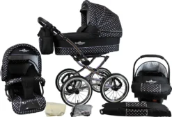 Bergsteiger Venedig Nostalgie / Retro Kinderwagen, 3-in-1 Kombikinderwagen, Megaset 10-teilig Inkl. Babyschale, Babywanne, Sportwagen Und Zubehör