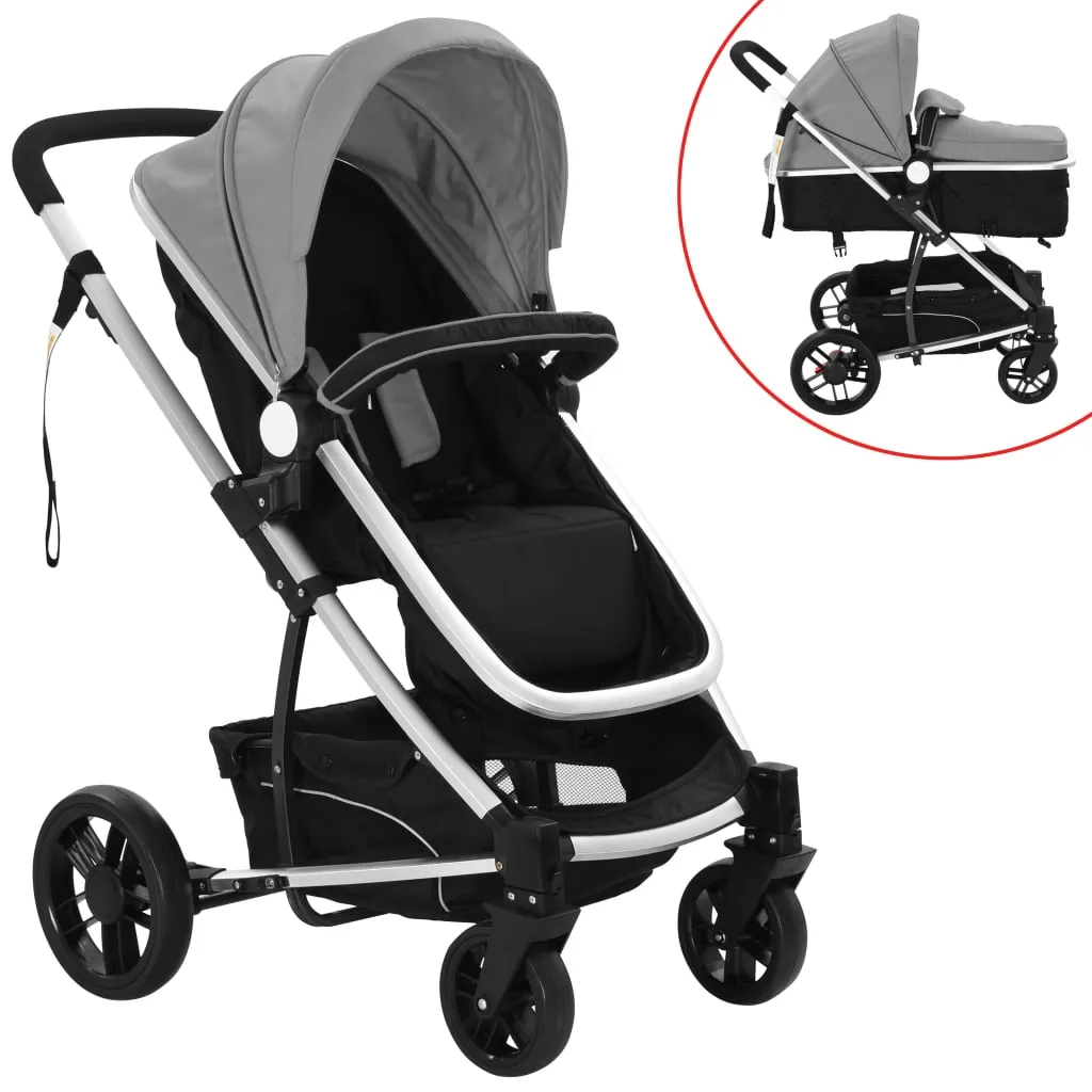VidaXL 2-in-1 Buggy/Kinderwagen Aluminium Grau Und Schwarz 2 VidaXL 2-in-1 Buggy/Kinderwagen Aluminium Grau Und Schwarz – Bild 2