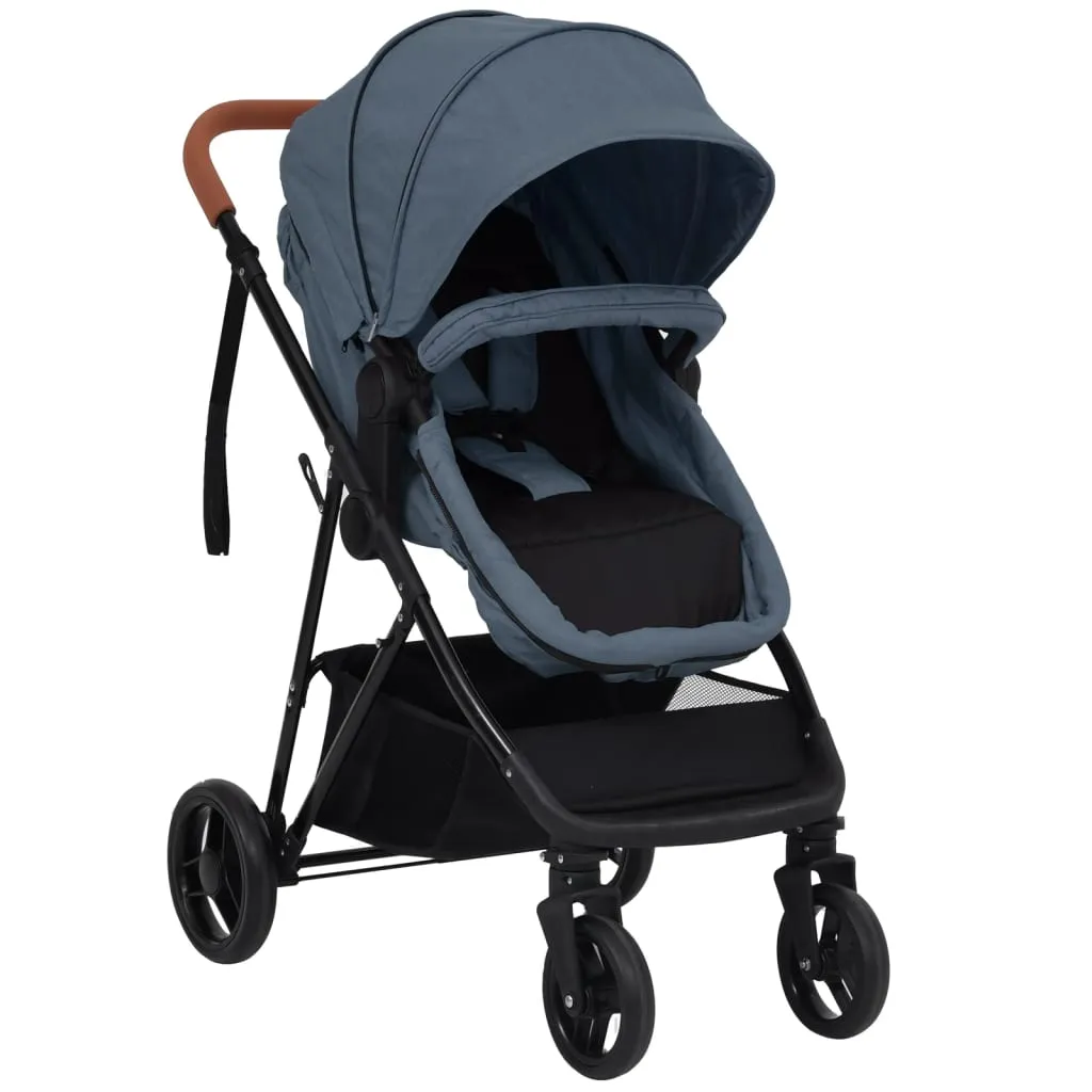 VidaXL 2-in-1 Kinderwagen Marineblau Und Schwarz Stahl 1 VidaXL 2-in-1 Kinderwagen Marineblau Und Schwarz Stahl