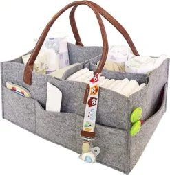 Baby Windel Caddy Filz,tragbarer Wickeltisch Organizer Multifunktionale Wickeltasche,Filzkorb Aufbewahrungsbox (Grau)
