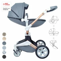 Daliya® TURNIYO 360° Premium 3in1 Kinderwagen Mit Sportsitz, Babywanne & Babyschale Buggy Kombikinderwagen (Dunkelgrau)