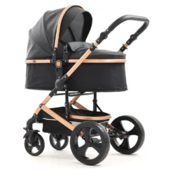 Pixini Kinderwagen Kalani 2in1 Schwarz / Gold (inkl. Regenplane Und Wickeltasche)