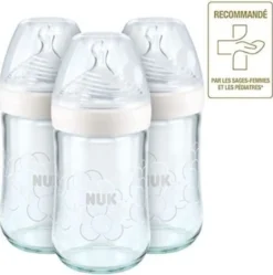 NUK Trinkflaschen Aus Glas, Nature Sense, 240 Ml, 0-6 Monate, Anti-Kolik, BPA-frei, Silikon, 3 Stück