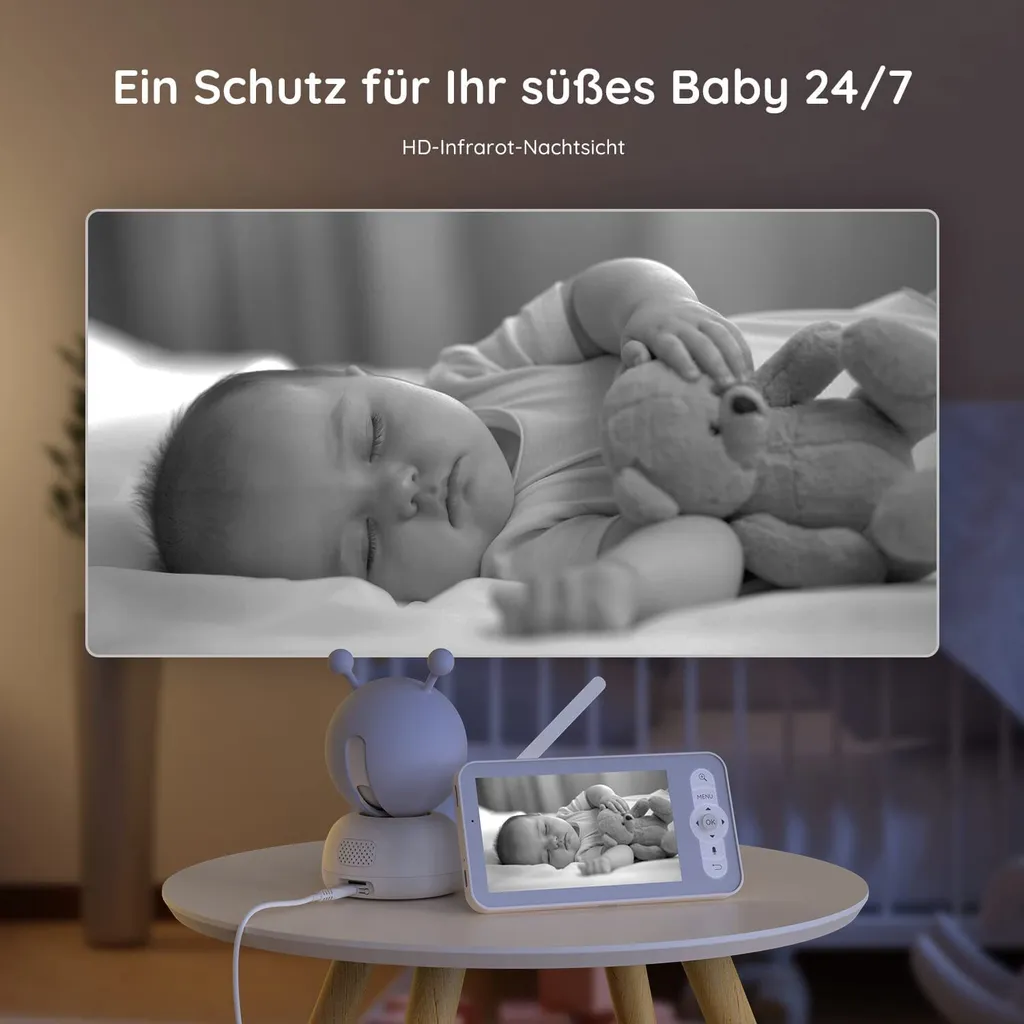 BOIFUN Babyphone Mit Kamera 1080P, 5" Babyfon Video, PTZ 355°, Bewegungs Und Geräuscherkennung, Temperatur Und Luftfeuchtigkeitsüberwachung 2 BOIFUN Babyphone Mit Kamera 1080P, 5" Babyfon Video, PTZ 355°, Bewegungs Und Geräuscherkennung, Temperatur Und Luftfeuchtigkeitsüberwachung - Image 2