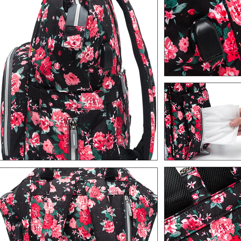 Baby Wickelrucksack Blumen Große Baby Wickeltasche , Multifunktional Babyrucksack, Wasserdichter Reiserucksack Für Unterwegs 3 Baby Wickelrucksack Blumen Große Baby Wickeltasche , Multifunktional Babyrucksack, Wasserdichter Reiserucksack Für Unterwegs – Bild 3