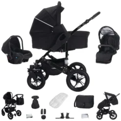 Bebebi Rom | 3 In 1 Kombi Kinderwagen Set | Hartgummireifen | Farbe: Black