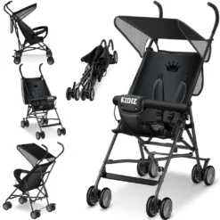 KIDIZ® Kinderwagen CITY Buggy Kinderbuggy Klappbar Sportwagen Faltbar 360° 4-Zoll-Räder Inkl. Sonnen- Und Regenverdeck Zusammenklappbar 5-Punkt-Sicherheitsgurt Ab 6 Monate, Farbe:Schwarz