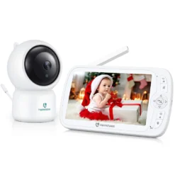 HeimVision Soothe 3 Video-Babyphone, HD 1080P, Nachtsicht, 5 Zoll Farbdisplay, 110 ° Weitwinkel, 2X Zoom, Temperatursensor, Gegensprechfunktion, Einschlaflieder, Reichweite Bis Zu 300m, Weiß