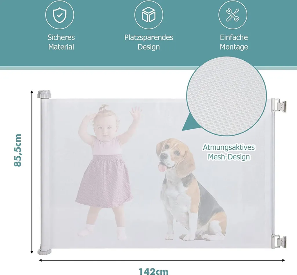 COSTWAY 142cm Ausziehbares Türschutzgitter Treppenschutzgitter Absperrgitter Für Babys Und Haustiere, Inkl. Montagezubehör 6 COSTWAY 142cm Ausziehbares Türschutzgitter Treppenschutzgitter Absperrgitter Für Babys Und Haustiere, Inkl. Montagezubehör – Bild 6