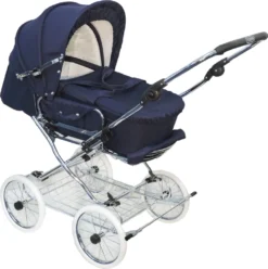 Eichhorn Designer Kombikinderwagen In Marineblau Mit Klassischem Lederriemengestell, EVA-Vollmaterial-Rädern Und Tragetasche - Umbaubar Zum Sportwagen