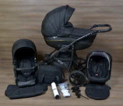 LUXUS Kombi Kinderwagen CLEO 3 In 1 Komplettset - Schwarz/gold R6