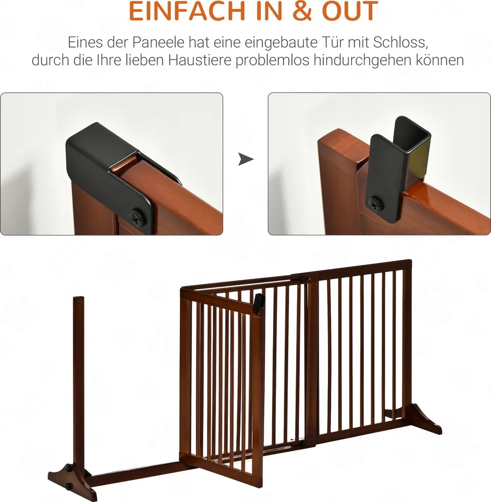 PawHut Absperrgitter Hunde Türschutzgitter Schutzgitter Aus Holz Freistehendes Hundegitter Mit Tür Hundeabsperrgitter Konfigurationsgitter Braun 113-166 X 36 X 71 Cm 6 PawHut Absperrgitter Hunde Türschutzgitter Schutzgitter Aus Holz Freistehendes Hundegitter Mit Tür Hundeabsperrgitter Konfigurationsgitter Braun 113-166 X 36 X 71 Cm - Image 6