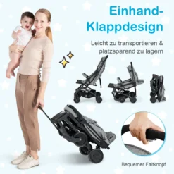COSTWAY Klappbarer Kinderwagen, Reisewagen Für Kinder Im Gepäckstil Tragbar, Babywagen Mit Verstellbare Rückenlehne, Fußstütze, Baldachin, EVA-Räder, Kinderbuggy Für Kinder Von 0-3 Jahren (Grau) -lionelo || HAUCK || Kinderkraft Verkäufe 85a0dfa52b6bf69aae9d08d5b72dc642