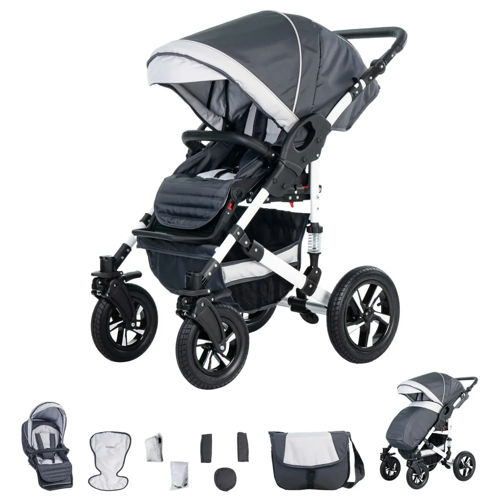 Friedrich Hugo Hamburg | 3 In 1 Kombi Kinderwagen Set | Luftreifen | Farbe: Grey & White 4 Friedrich Hugo Hamburg | 3 In 1 Kombi Kinderwagen Set | Luftreifen | Farbe: Grey & White - Image 4