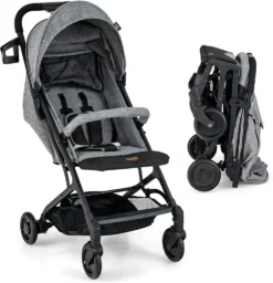 COSTWAY Klappbarer Kinderwagen, Reisewagen Für Kinder Im Gepäckstil Tragbar, Babywagen Mit Verstellbare Rückenlehne, Fußstütze, Baldachin, EVA-Räder, Kinderbuggy Für Kinder Von 0-3 Jahren (Grau)