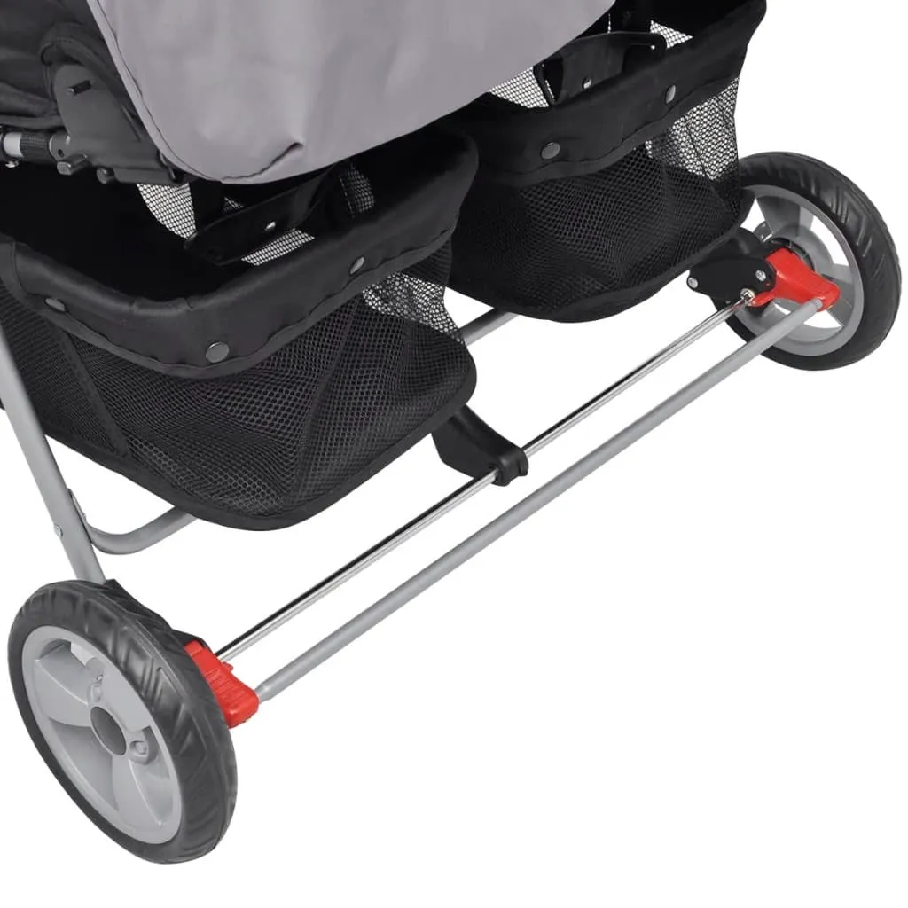 VidaXL Baby Zwillingswagen Stahl Grau Und Schwarz 8 VidaXL Baby Zwillingswagen Stahl Grau Und Schwarz - Image 8