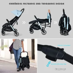 COSTWAY Buggy Zusammenklappbar Mit 5-Punkt-Gurt Verstellbare Rückenlehne & Sonnenverdeck Kinderwagen (Blau) -lionelo || HAUCK || Kinderkraft Verkäufe 99e94752f8e38291bd06044dd12126b2