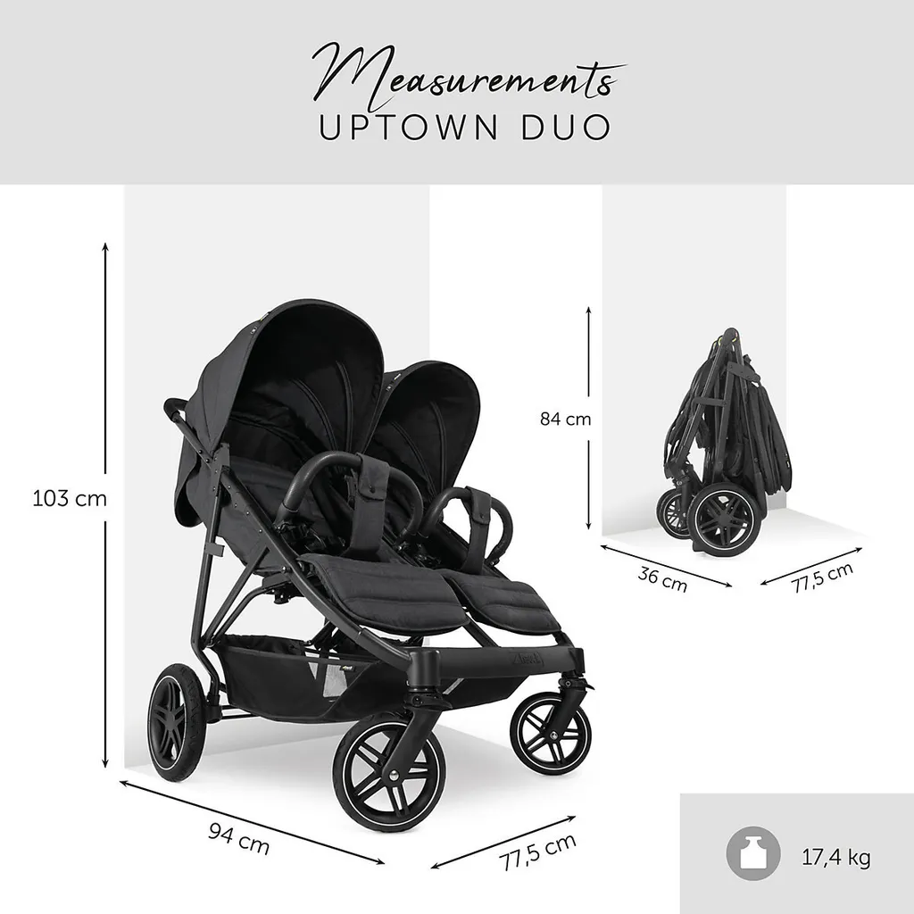 Hauck Uptown Duo Zwillingsbuggy - Farbe: Melange Black 3 Hauck Uptown Duo Zwillingsbuggy - Farbe: Melange Black – Bild 3