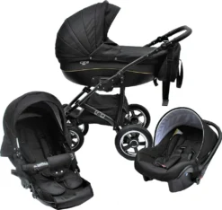 LUXUS Kombi Kinderwagen 3 In 1 Komplettset - Schwarz