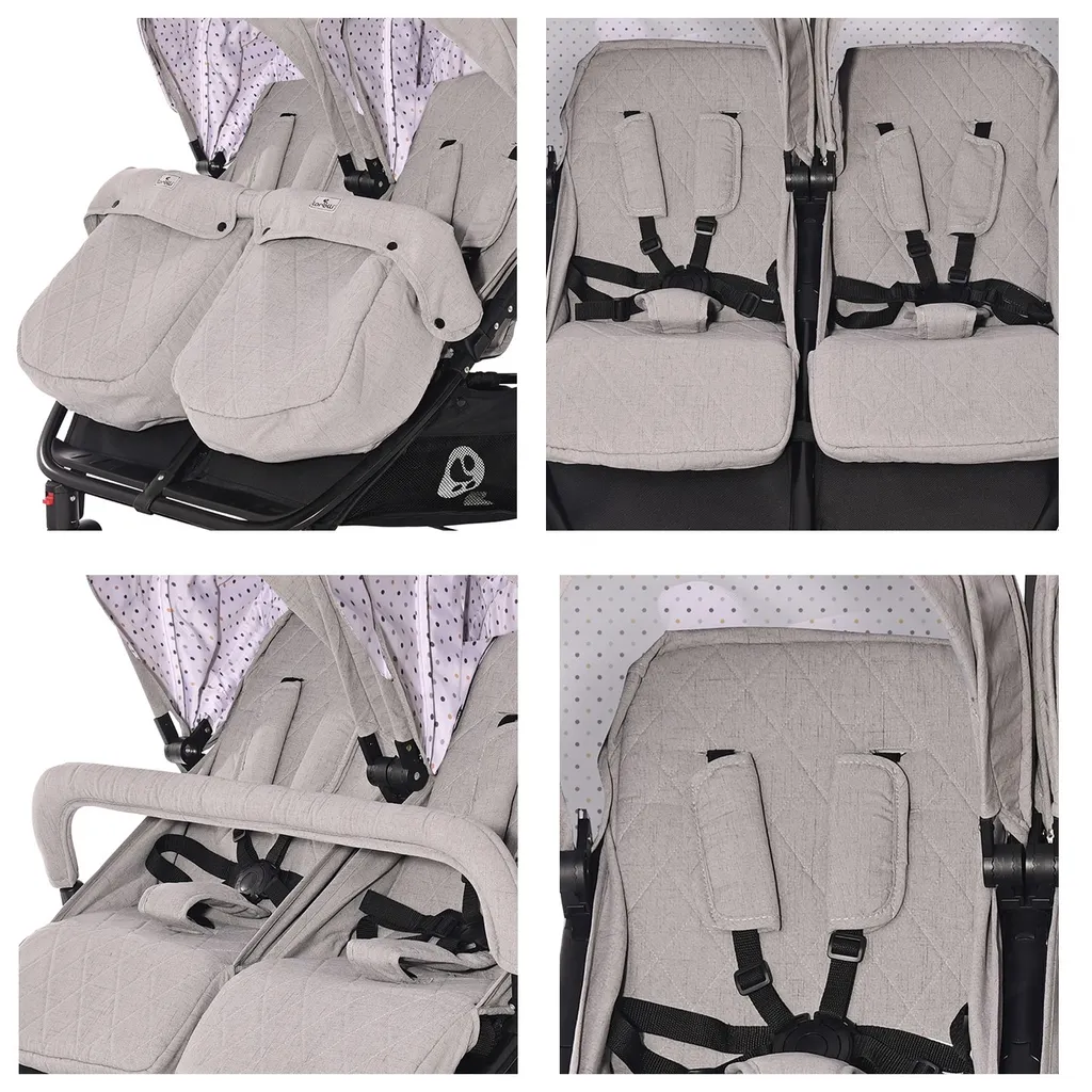 Lorelli Zwillingskinderwagen Duo Klappbar Verstellbar Fußabdeckung Wickeltasche Grau Weiss 6 Lorelli Zwillingskinderwagen Duo Klappbar Verstellbar Fußabdeckung Wickeltasche Grau Weiss - Image 6