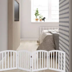 COSTWAY 4-teiliges Absperrgitter Hunde, Schutzgitter Holz Klappbar, Treppengitter Hundeabsperrgitter Tuerschutzgitter, Weiss