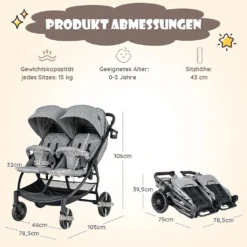 COSTWAY Faltbarer Zwillingskinderwagen, Geschwisterwagen Mit Individueller Neigung, Verstellbarer Rückenlehne & Fußstütze & Baldachin, Tragbarer Zwillingsbuggy Für Baby 0-4 Jahren -lionelo || HAUCK || Kinderkraft Verkäufe b428f526cd3822b39dd8fb131ac7e8b5