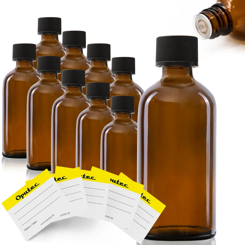 10 X 100ml Tröpfler-Flasche Braunglas, Schwarzer Deckel 1 10 X 100ml Tröpfler-Flasche Braunglas, Schwarzer Deckel