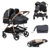 Chipolino Geschwisterkinderwagen Duo Smart Klappbar Umbaubar Verstellbar Fußsack Dunkelgrau