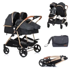 Chipolino Geschwisterkinderwagen Duo Smart Klappbar Umbaubar Verstellbar Fußsack Dunkelgrau